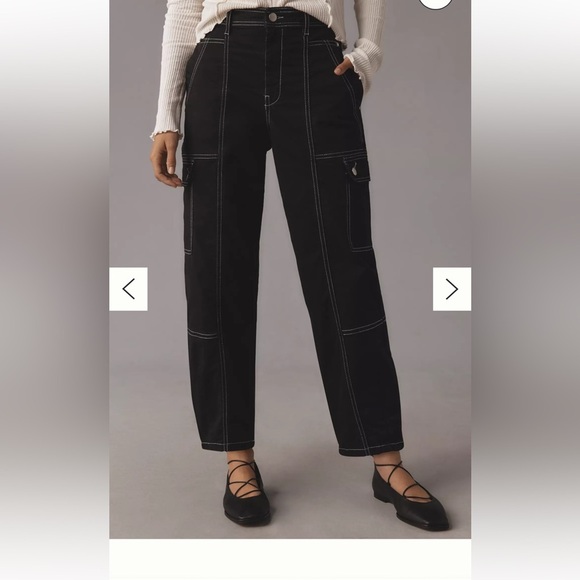 Anthropologie Black Cargo Pants with White Stitching - Picture 2 of 13